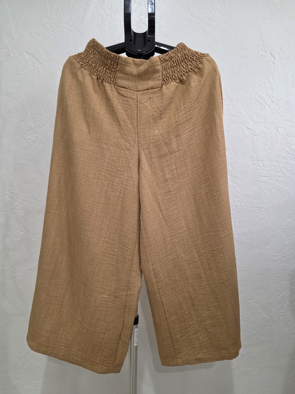 Women's Tan Wide-Leg Elastic-Waist Pants